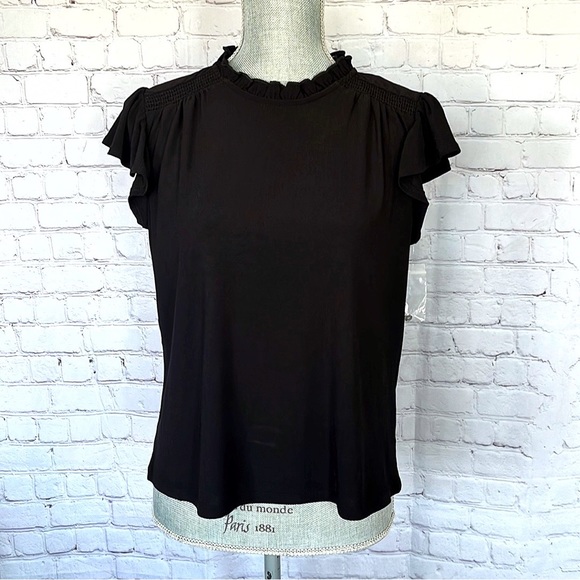 CECE Mock Neck Ruffled Flutter Sleeve Top - Picture 2 of 11